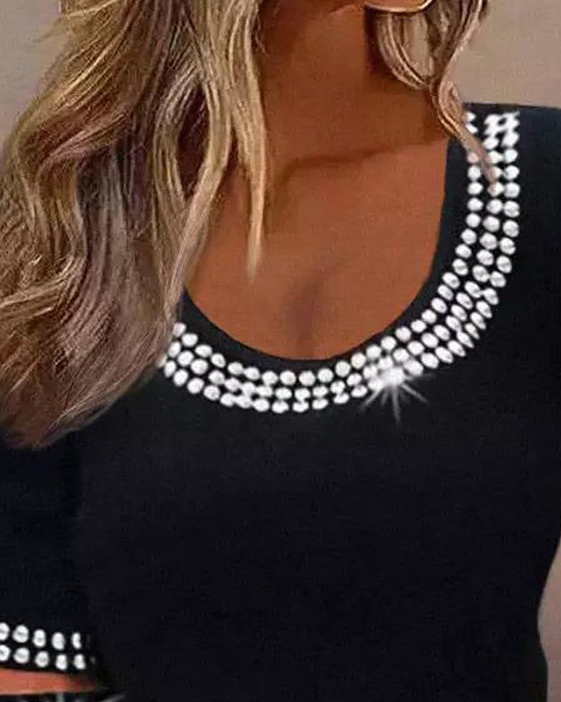 Rhinestone Decor Cold Shoulder Top