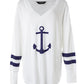 Anchor Print Striped V Neck Top