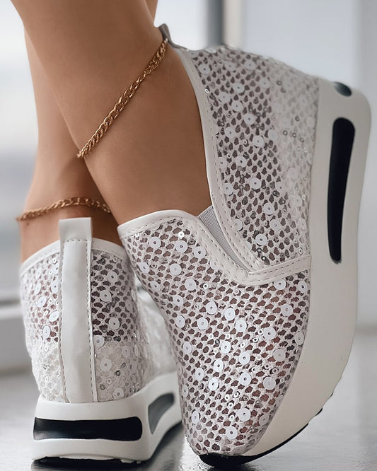 Sequin Lace Slip On Muffin Sneakers