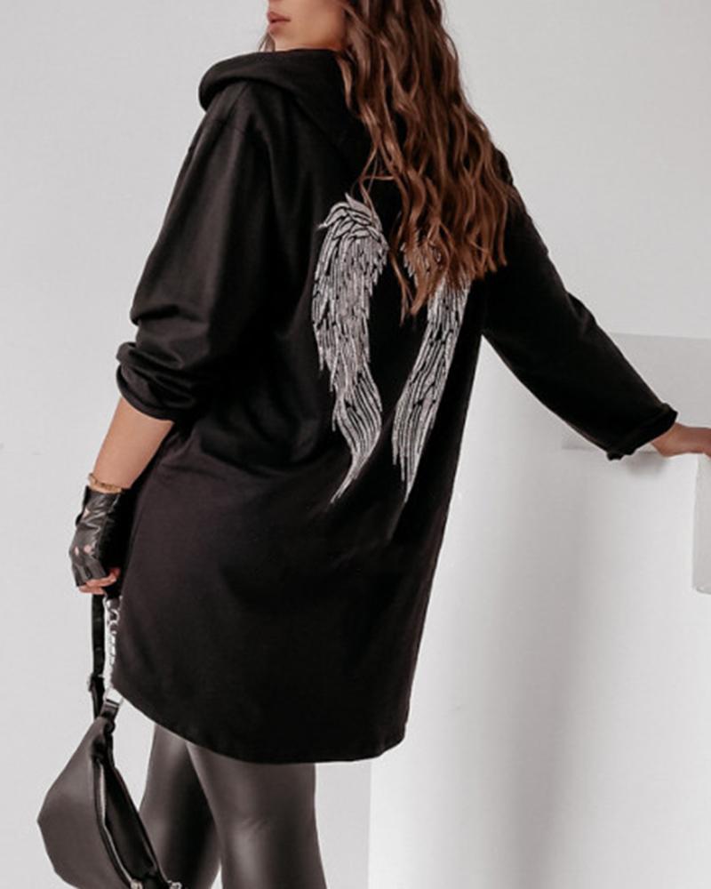 Wings Embroidery Zipper Design Hooded Coat