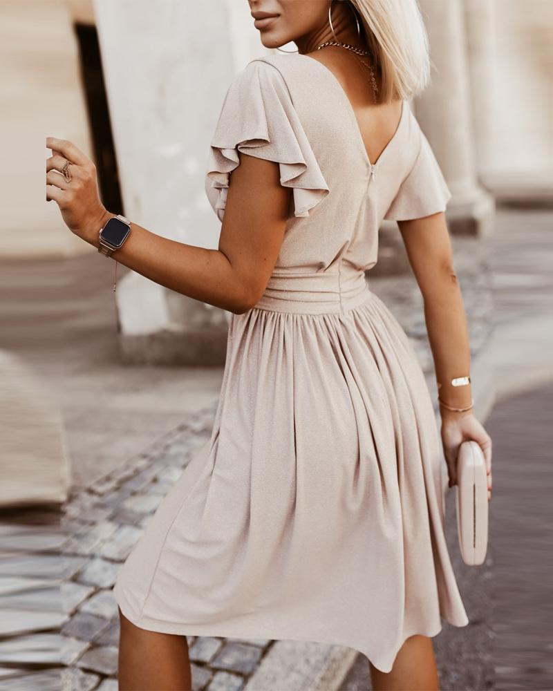 Ruffle Sleeve Ruched Slim Waist Casual Dress