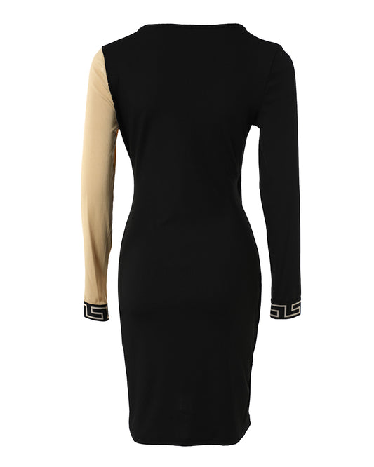 Geo Tape Patch Colorblock Wrap Bodycon Dress