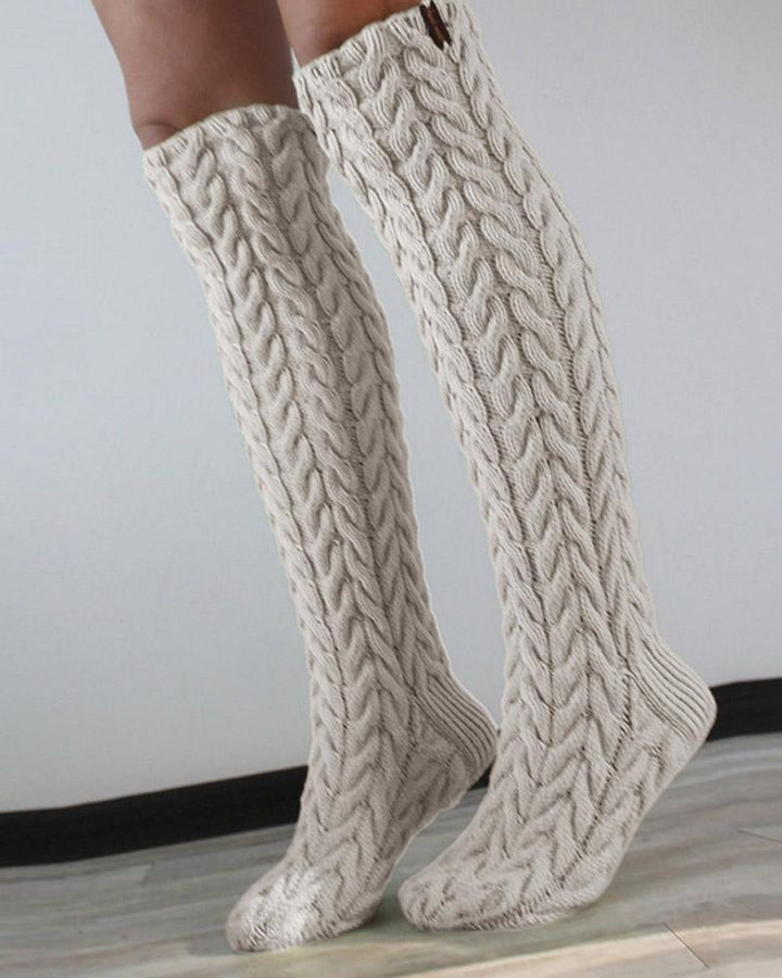 1Pair Cable Knit Over The Calf Fluffy Tube Socks