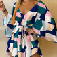 Geometric Print Batwing Sleeve Asymmetrical Dress