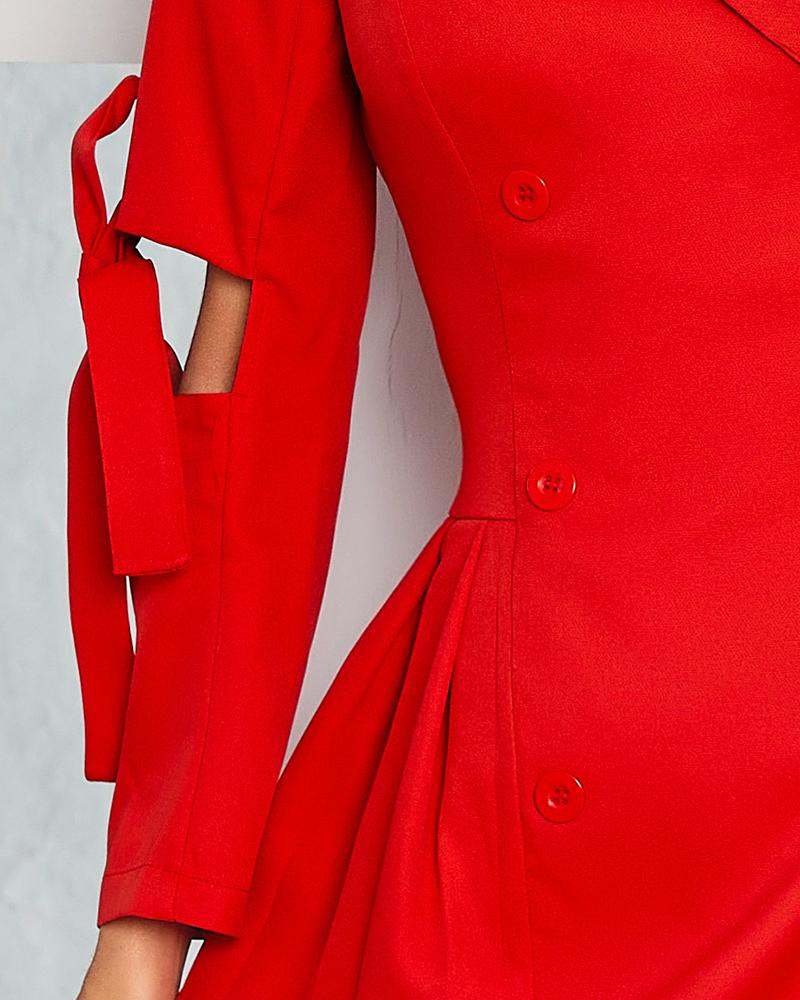 Tied Detail Pleated Asymmetrical Blazer Dress