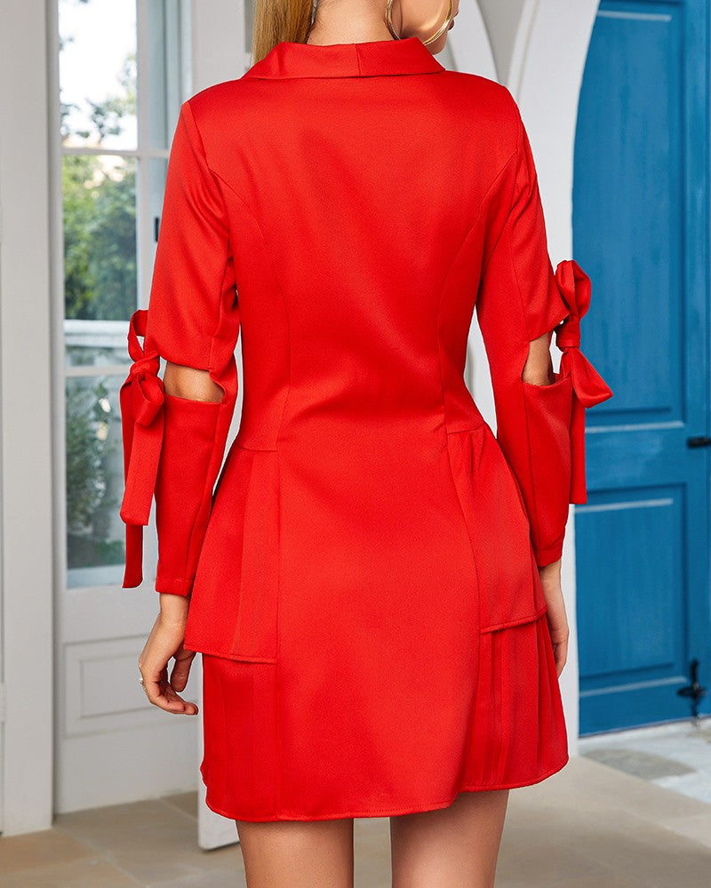 Tied Detail Pleated Asymmetrical Blazer Dress