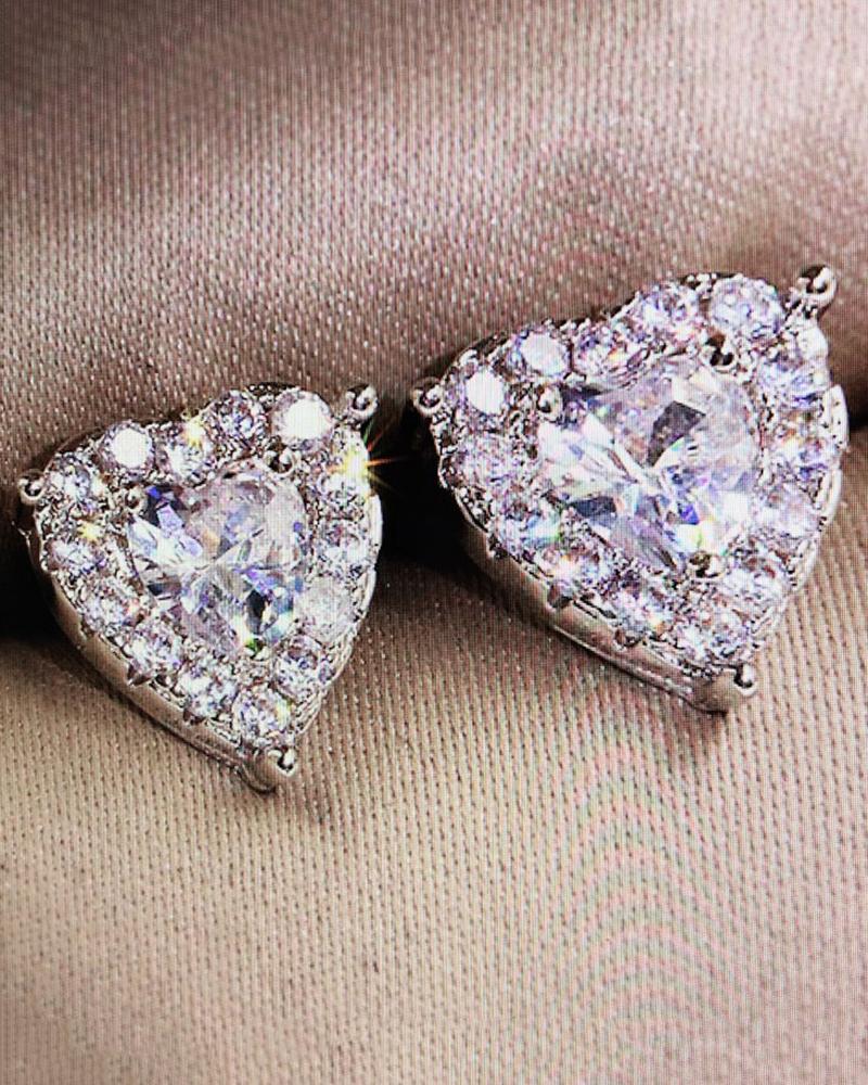 1Pair Heart Shaped Rhinestone Earrings