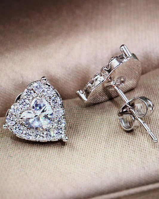 1Pair Heart Shaped Rhinestone Earrings