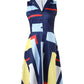 Geometric Print Colorblock Buttoned Casual Dress