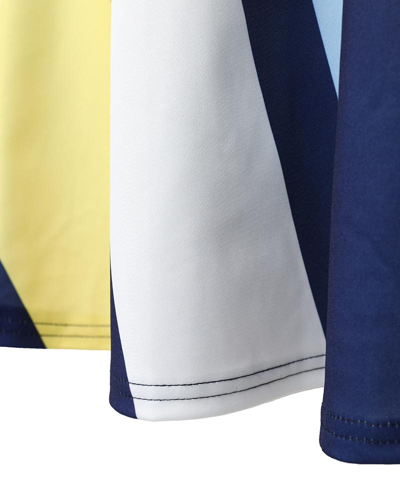 Geometric Print Colorblock Buttoned Casual Dress