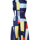 Geometric Print Colorblock Buttoned Casual Dress
