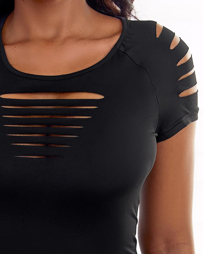 Ladder Cutout Round Neck Casual Dress