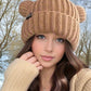 Cuffed Knit Winter Warm Beanie Hat With Bear Ears