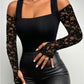 Contrast Lace Cold Shoulder Long Sleeve Top