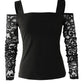 Contrast Lace Cold Shoulder Long Sleeve Top