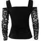 Contrast Lace Cold Shoulder Long Sleeve Top