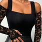 Contrast Lace Cold Shoulder Long Sleeve Top