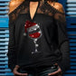 Lace Trim Christmas Print Cold Shoulder Top