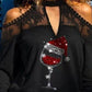 Lace Trim Christmas Print Cold Shoulder Top
