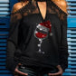 Lace Trim Christmas Print Cold Shoulder Top