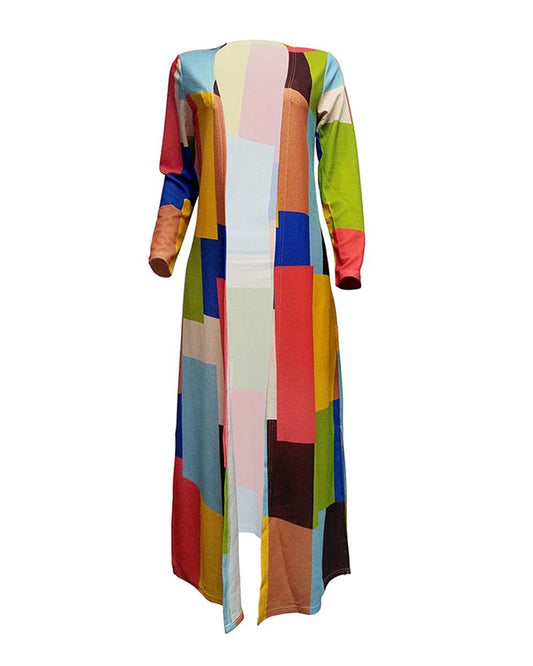 Colorblock Long Sleeve Casual Longline Coat