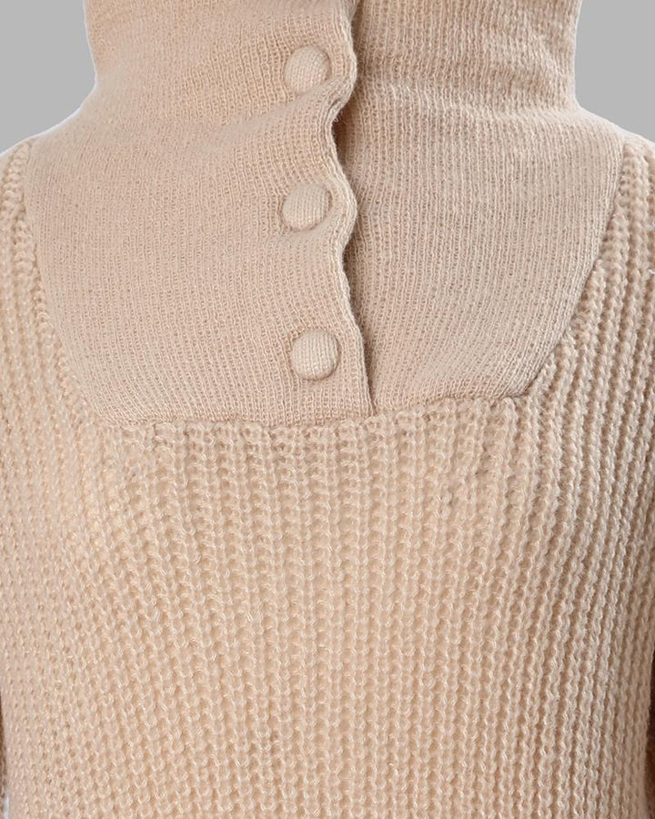 Button Front Lantern Sleeve Knit Sweater Dress