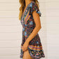 All Over Print V Neck Short Sleeve Dress