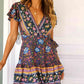 All Over Print V Neck Short Sleeve Dress