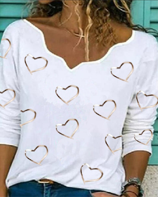 Heart Print Long Sleeve T shirt