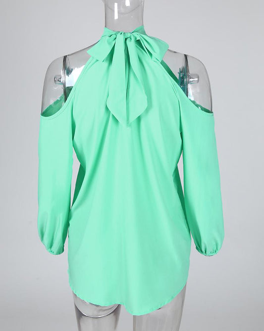 Cold Shoulder Lantern Sleeve Casual Blouse