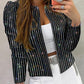 Studded Striped Long Sleeve Coat