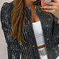 Studded Striped Long Sleeve Coat