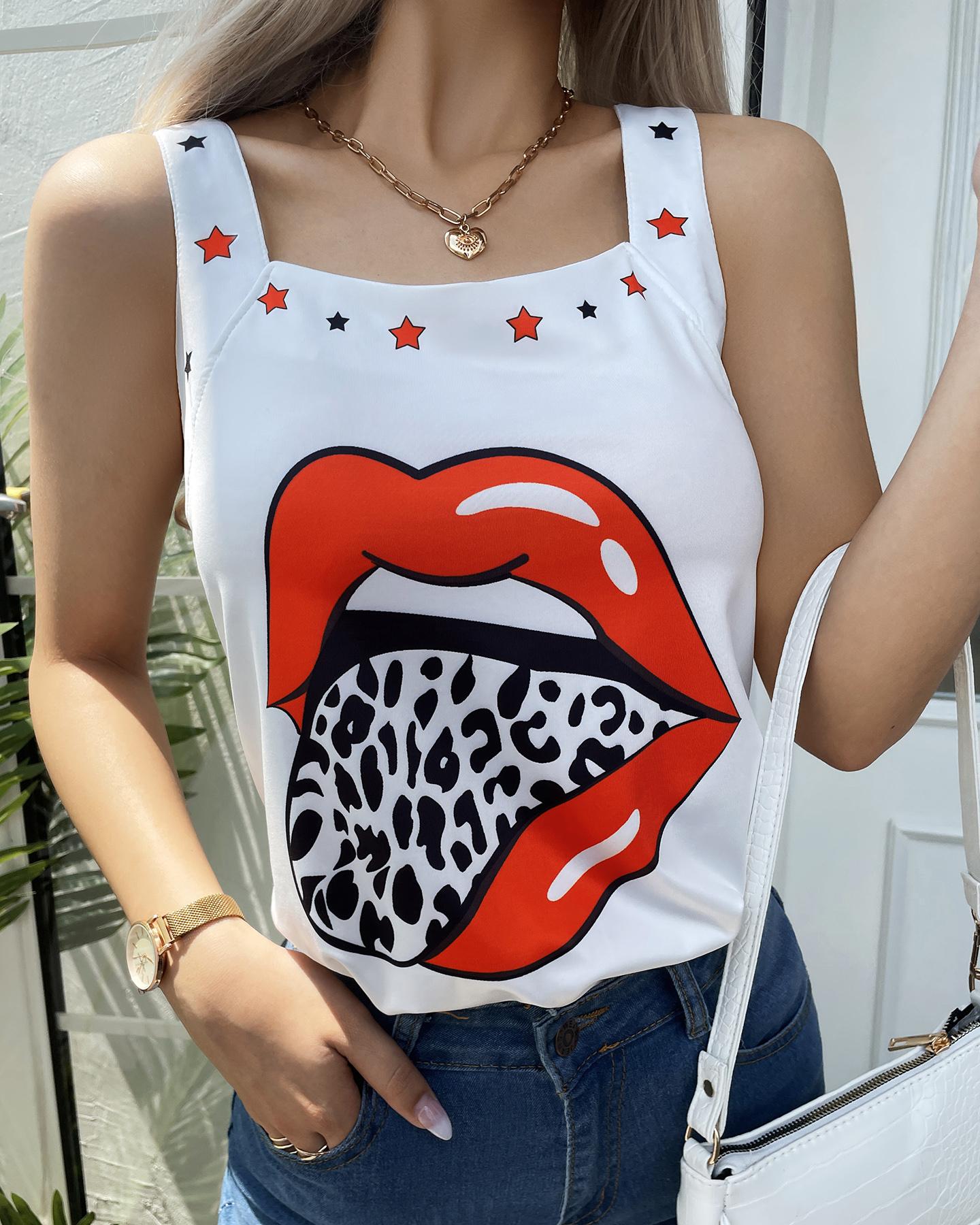 Star Lip Leopard Print Tank Top