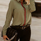 Striped Trim Long Sleeve Button Down Shirt