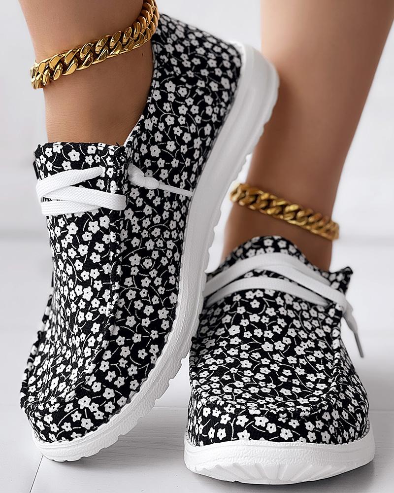 Ditsy Floral Print Lace up Casual Slip On
