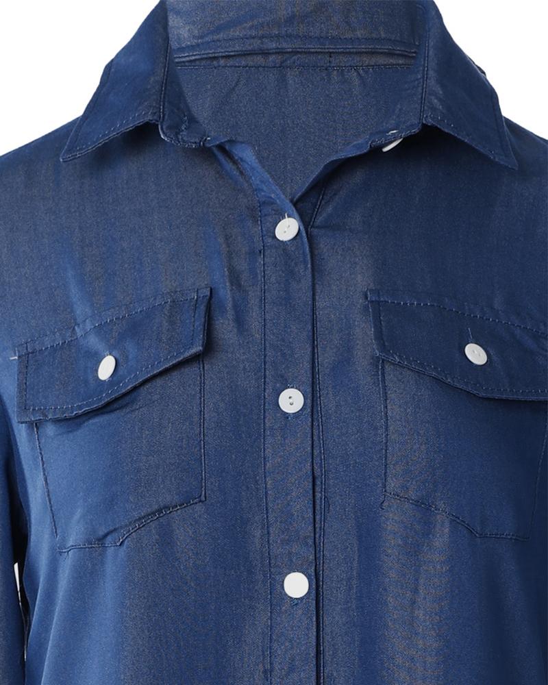 Long Sleeve Buttoned Denim Shirt Dress