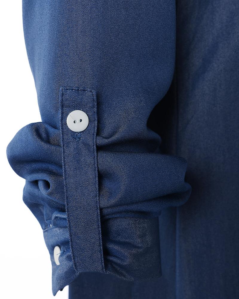 Long Sleeve Buttoned Denim Shirt Dress