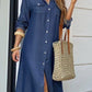 Long Sleeve Buttoned Denim Shirt Dress