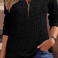 Zipper Design Long Sleeve Ribbed Top