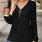 Zipper Design Long Sleeve Ribbed Top