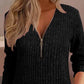Zipper Design Long Sleeve Ribbed Top