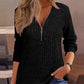 Zipper Design Long Sleeve Ribbed Top