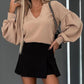 V Neck Lantern Sleeve Ruched Top