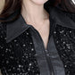 Contrast Sequin Zipper Design Patchwork Jacket