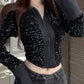 Contrast Sequin Zipper Design Patchwork Jacket