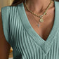 Ribbed Sleeveless V Neck Knit Casual Top