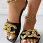 Chain Decor Wide Strap Summer Slippers