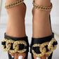 Chain Decor Wide Strap Summer Slippers