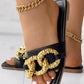 Chain Decor Wide Strap Summer Slippers