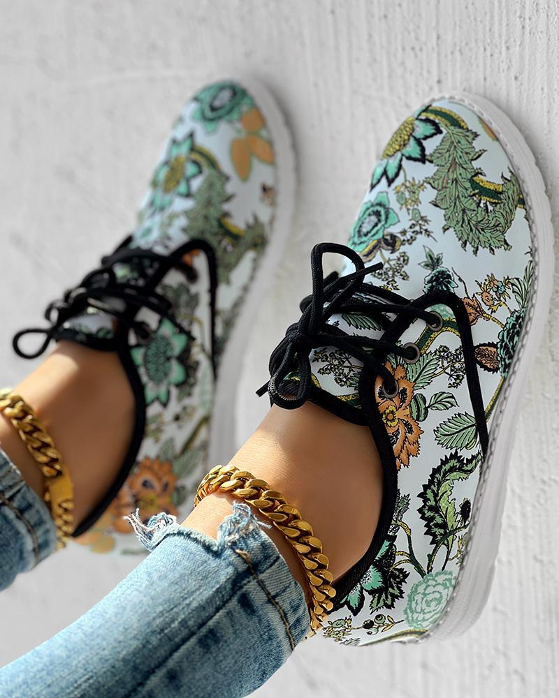 Christmas Floral Lace up Sneakers